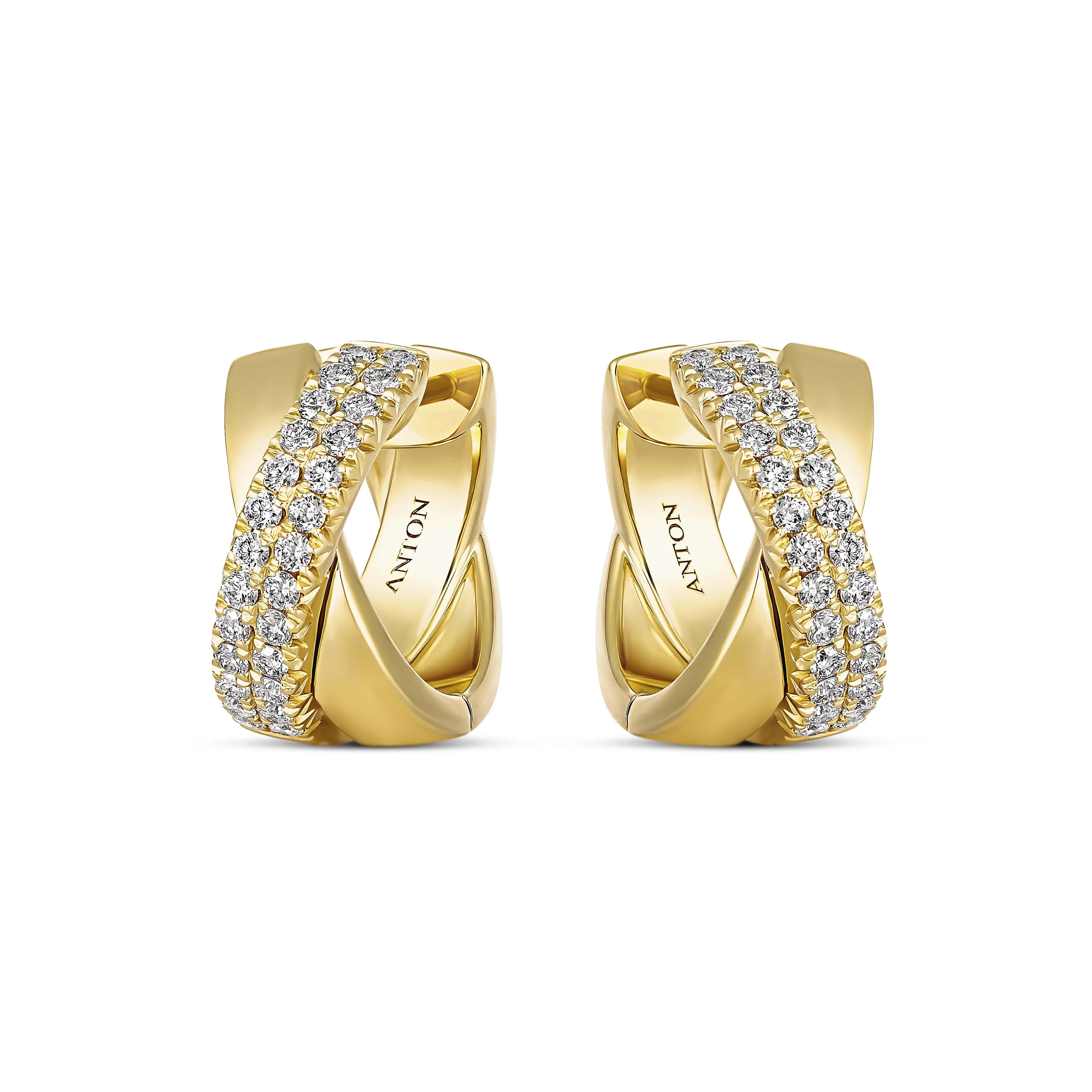 Krisscut Eclipse Crossover Diamond Hoops | 18K Yellow Gold