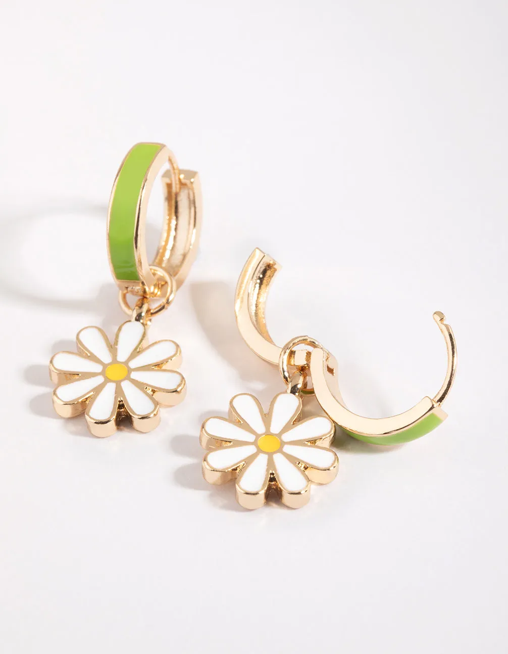 Lime Daisy Huggie Hoop Earrings