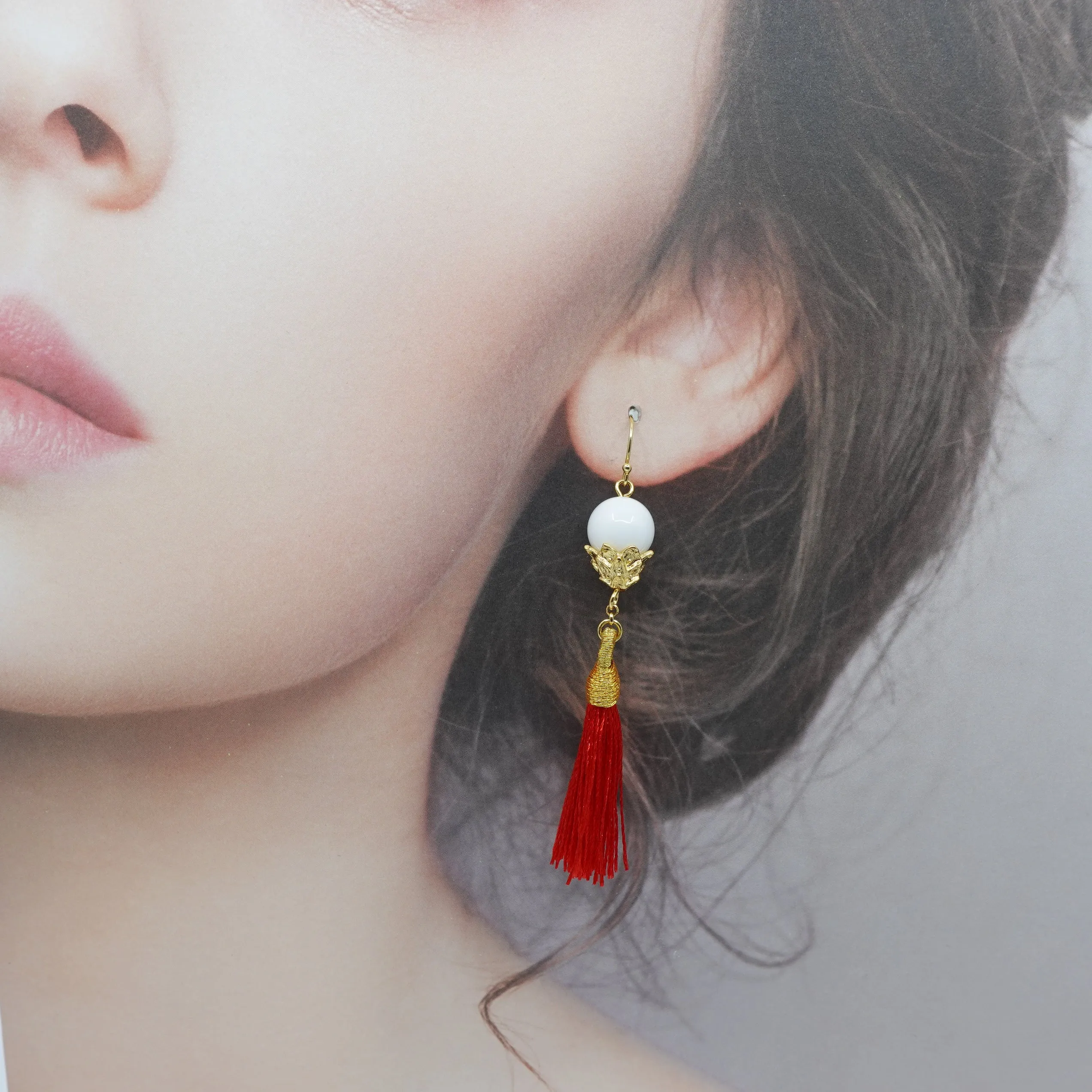Little Lotus Silk Tassel Earrings - Red