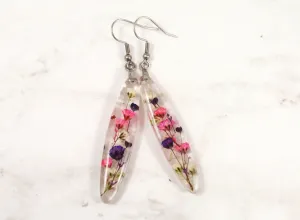 Long Baby's Breath Dangle Earrings with Ash