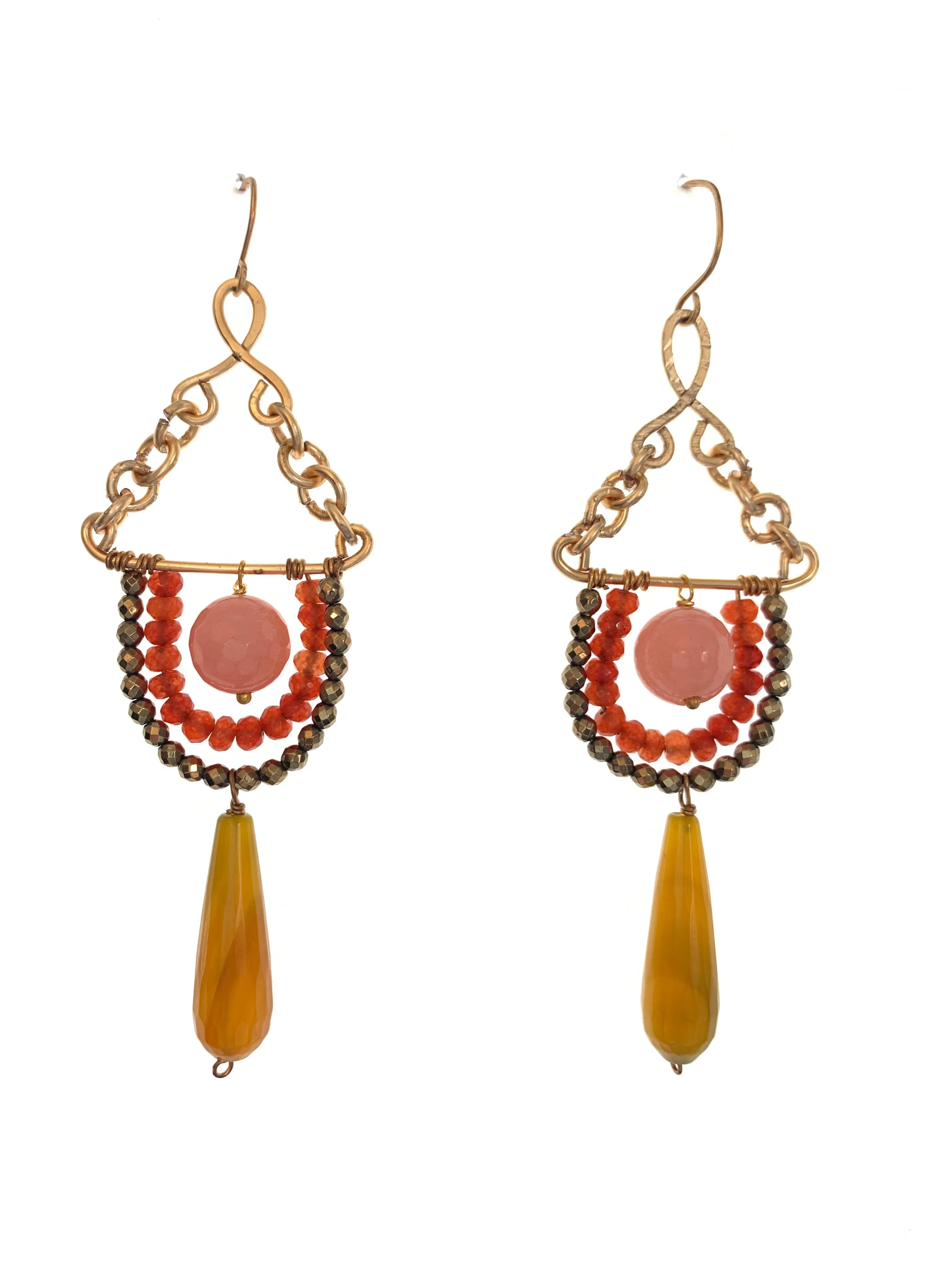 Long earrings with yellow agate