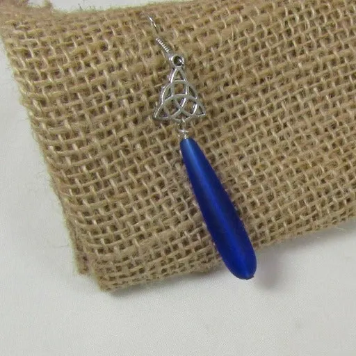 Long Teardrop Sea Glass & Charm Earrings