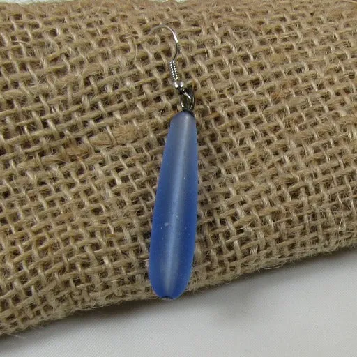 Long Teardrop Sea Glass & Charm Earrings