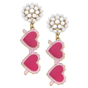 Love Heart-Shaped Sunnies Earrings in Fuchsia & Pink