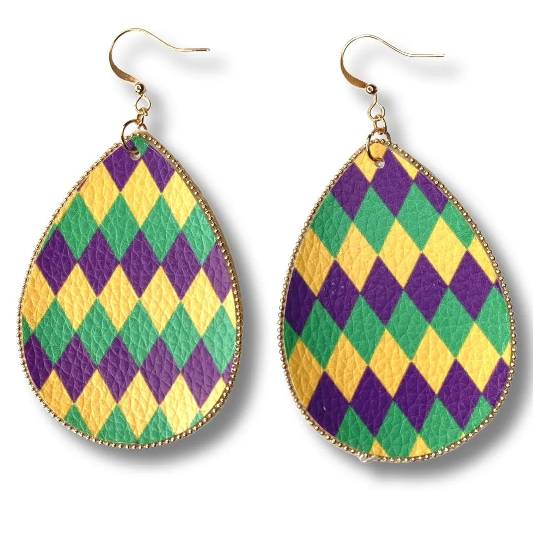 Mardi Gras Harlequin Teardrop Earrings