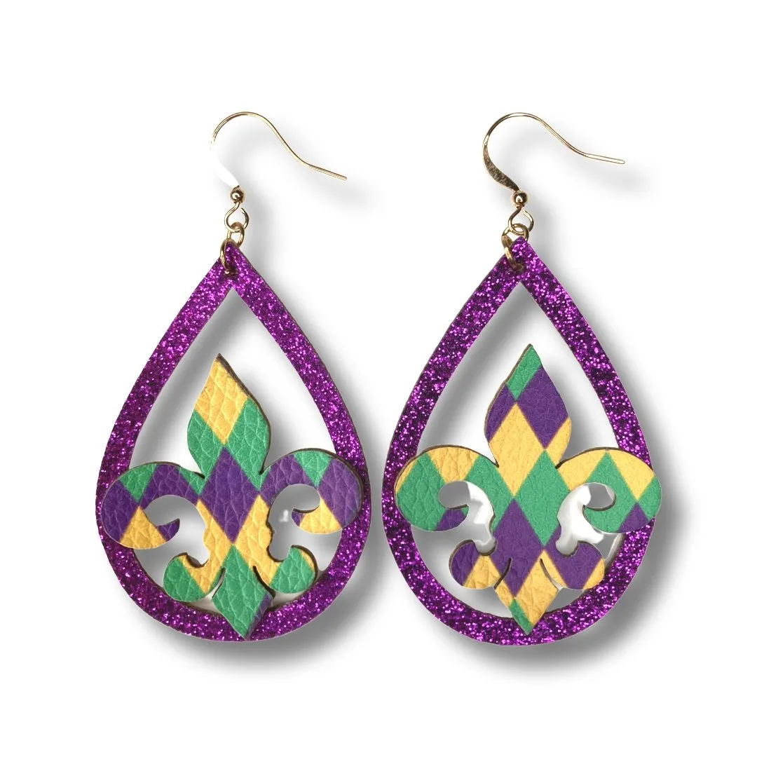 Mardi Gras Harlequin Teardrop Earrings