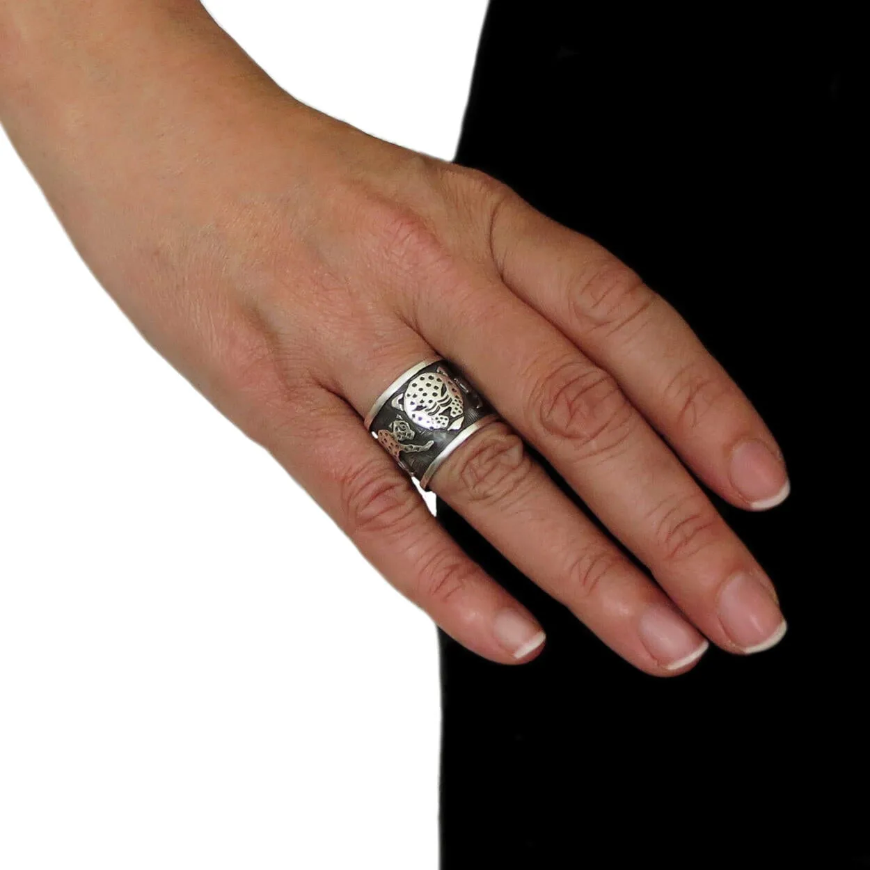 Maria Belen Silver Jaguar Animal Adjustable Size Ring