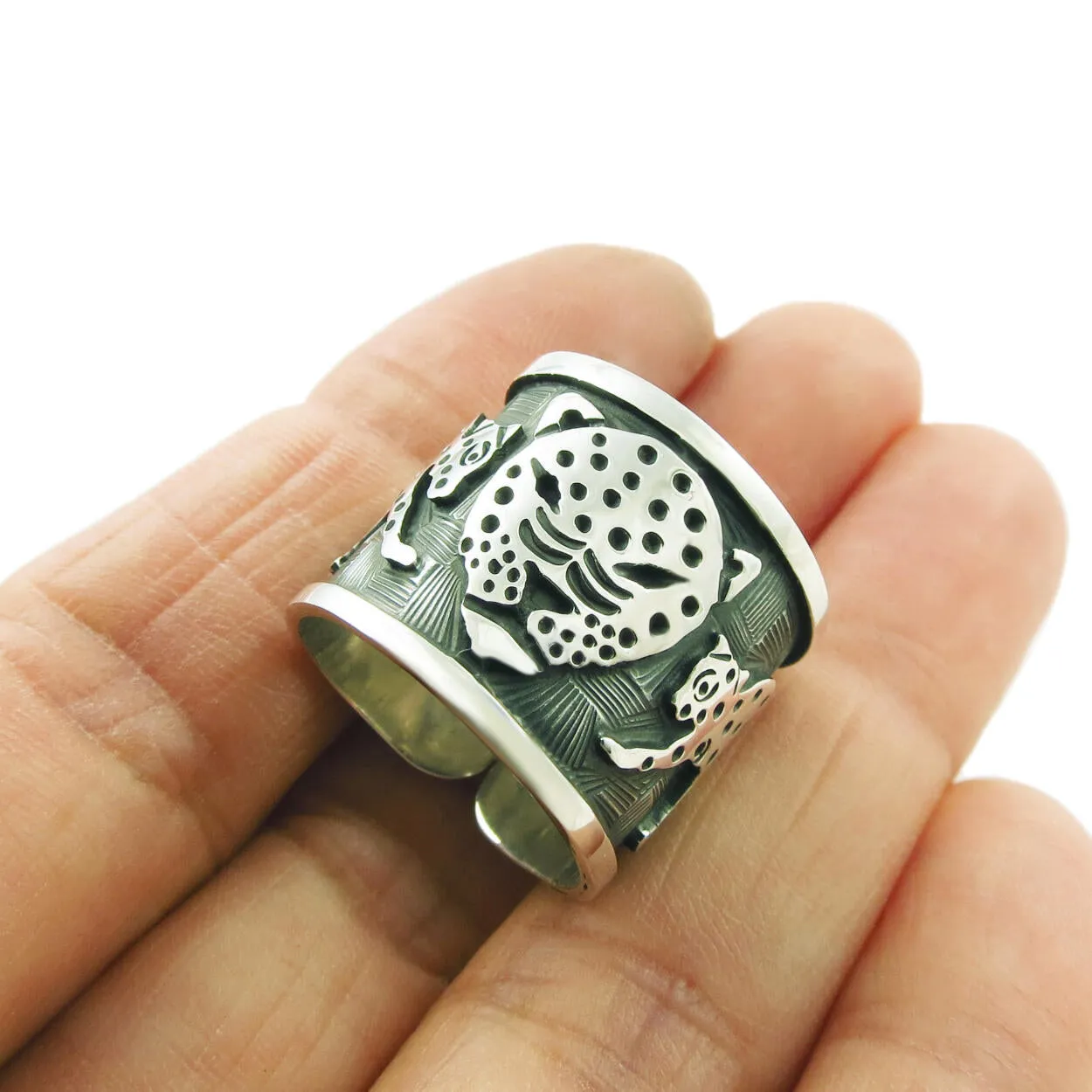 Maria Belen Silver Jaguar Animal Adjustable Size Ring