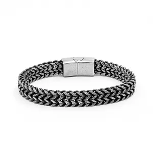 Men's Double Layer Flat Chain Bracelet in Dark Oxidized finish