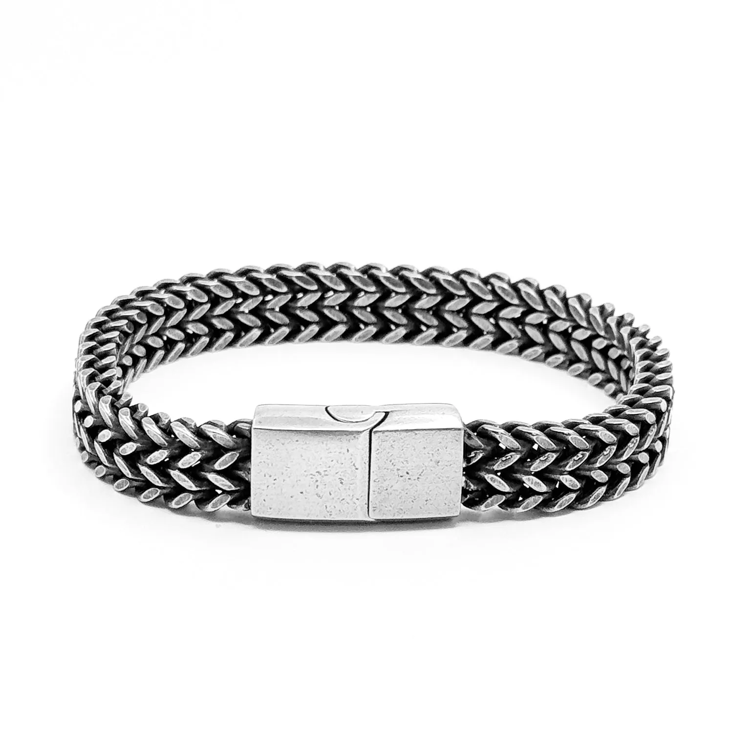 Men's Double Layer Flat Chain Bracelet in Dark Oxidized finish