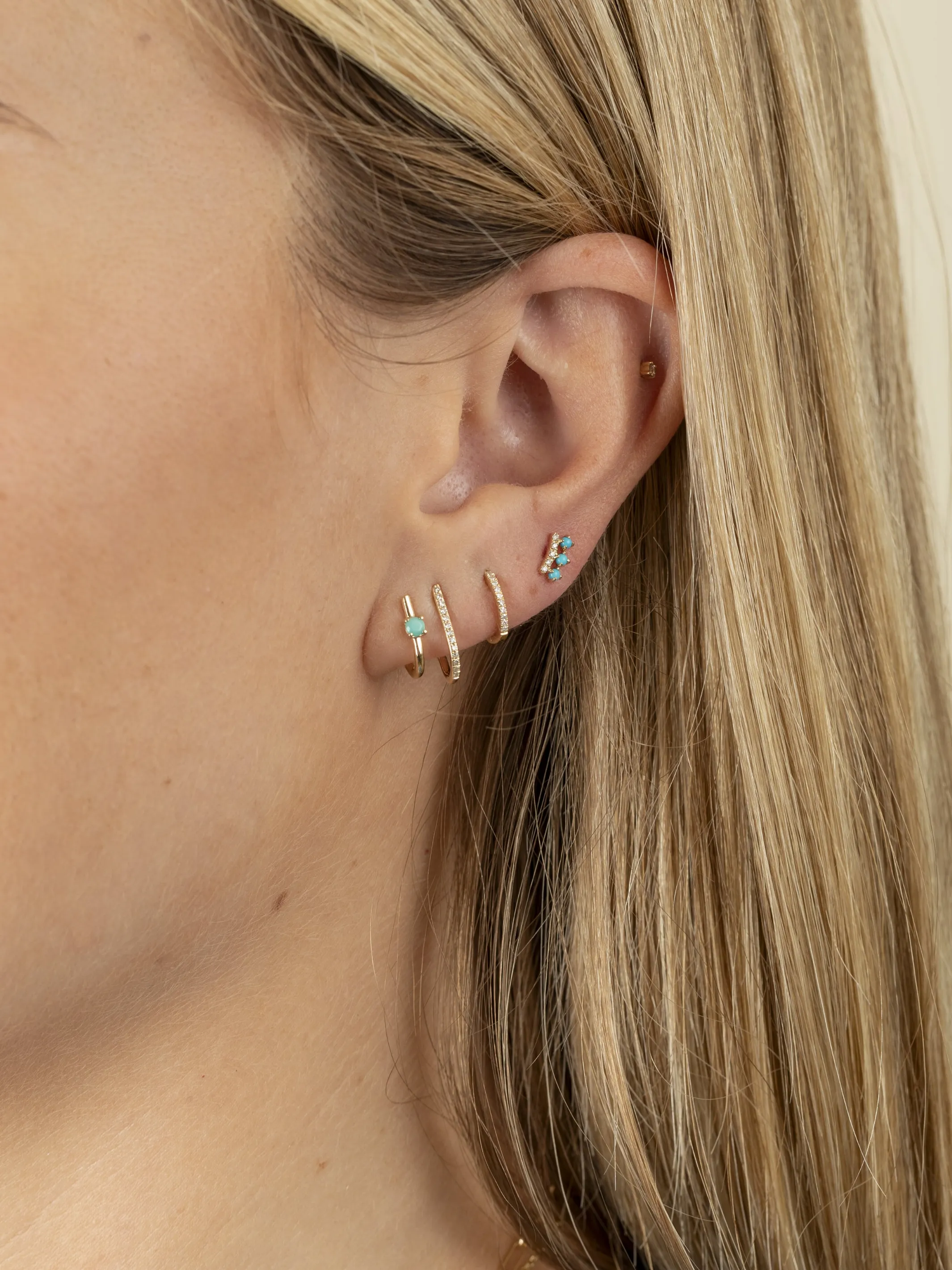 Mini Turquoise Crown Stud Earrings 14K