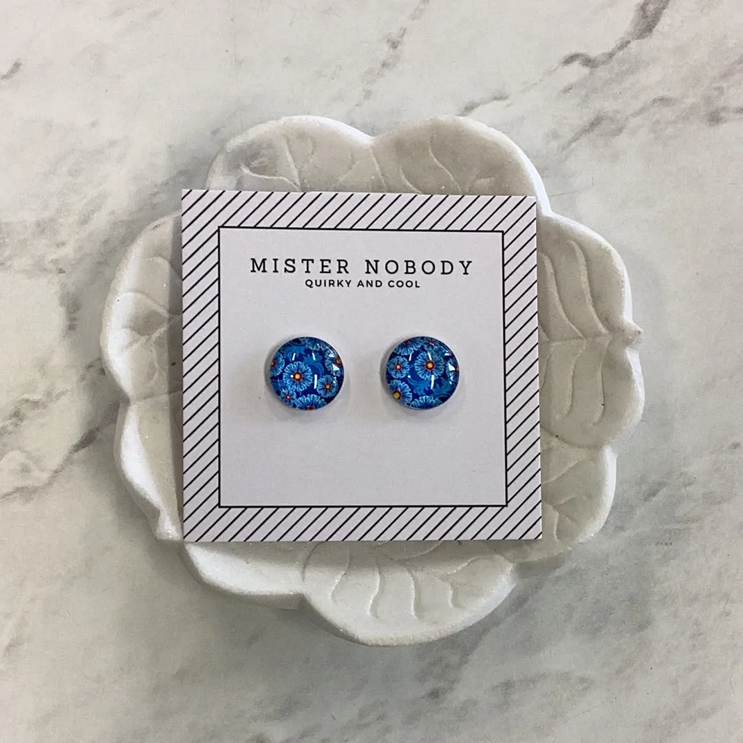 'MISTER NOBODY' Earring - Blue & Red Flowers