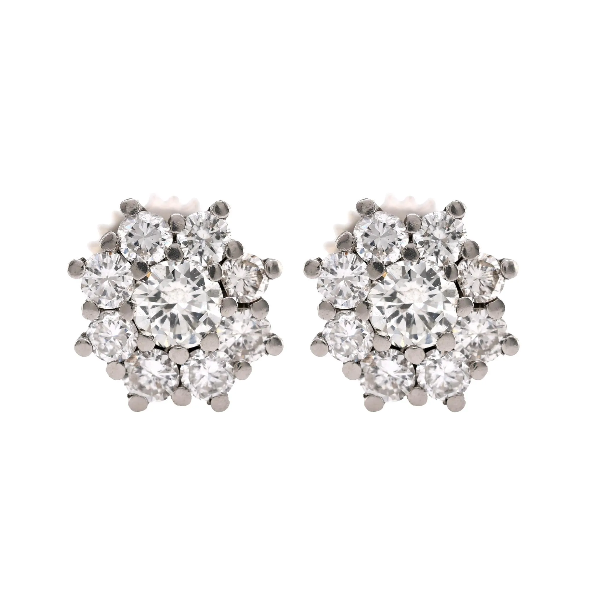 Modern Diamond 18K White Gold Cluster Earrings