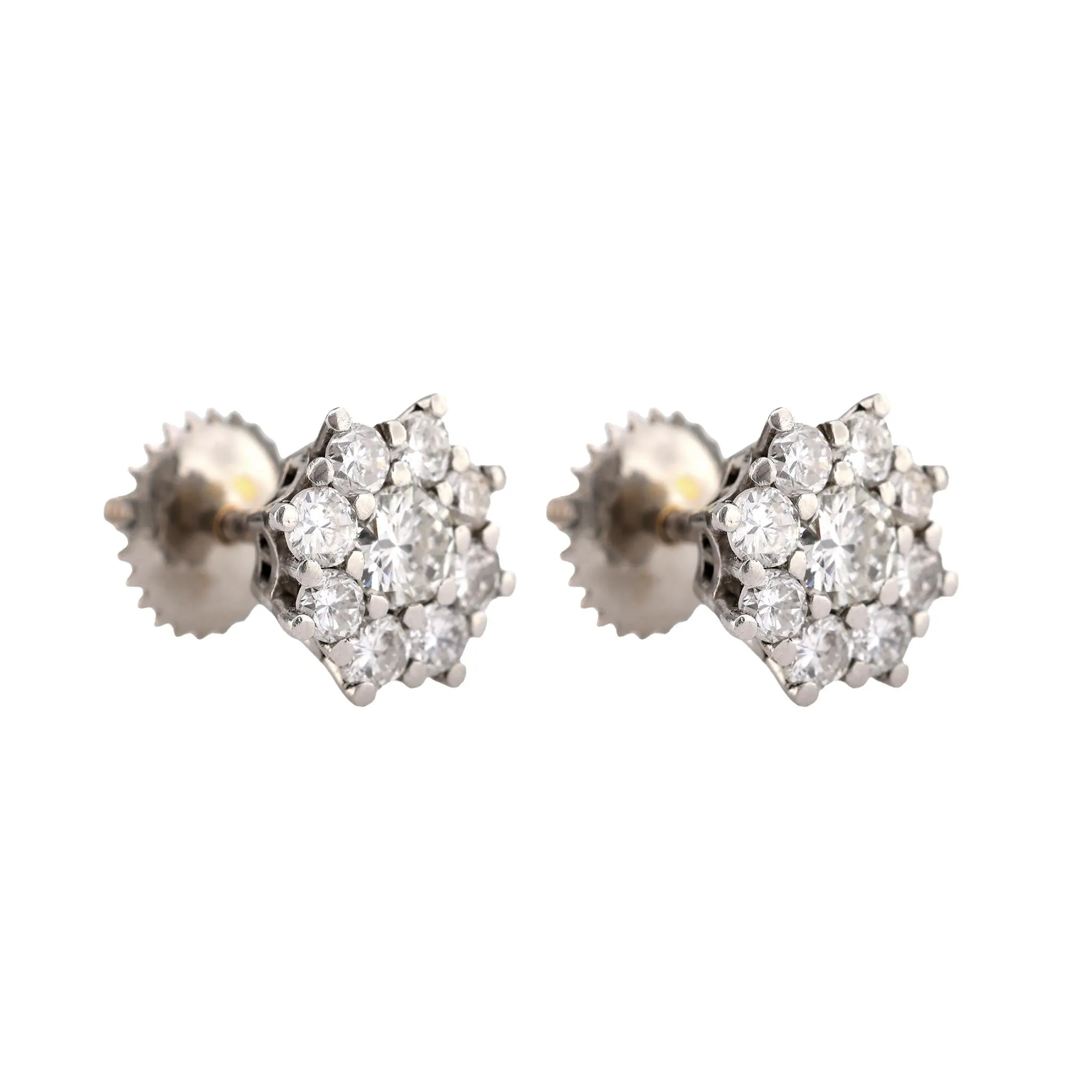 Modern Diamond 18K White Gold Cluster Earrings
