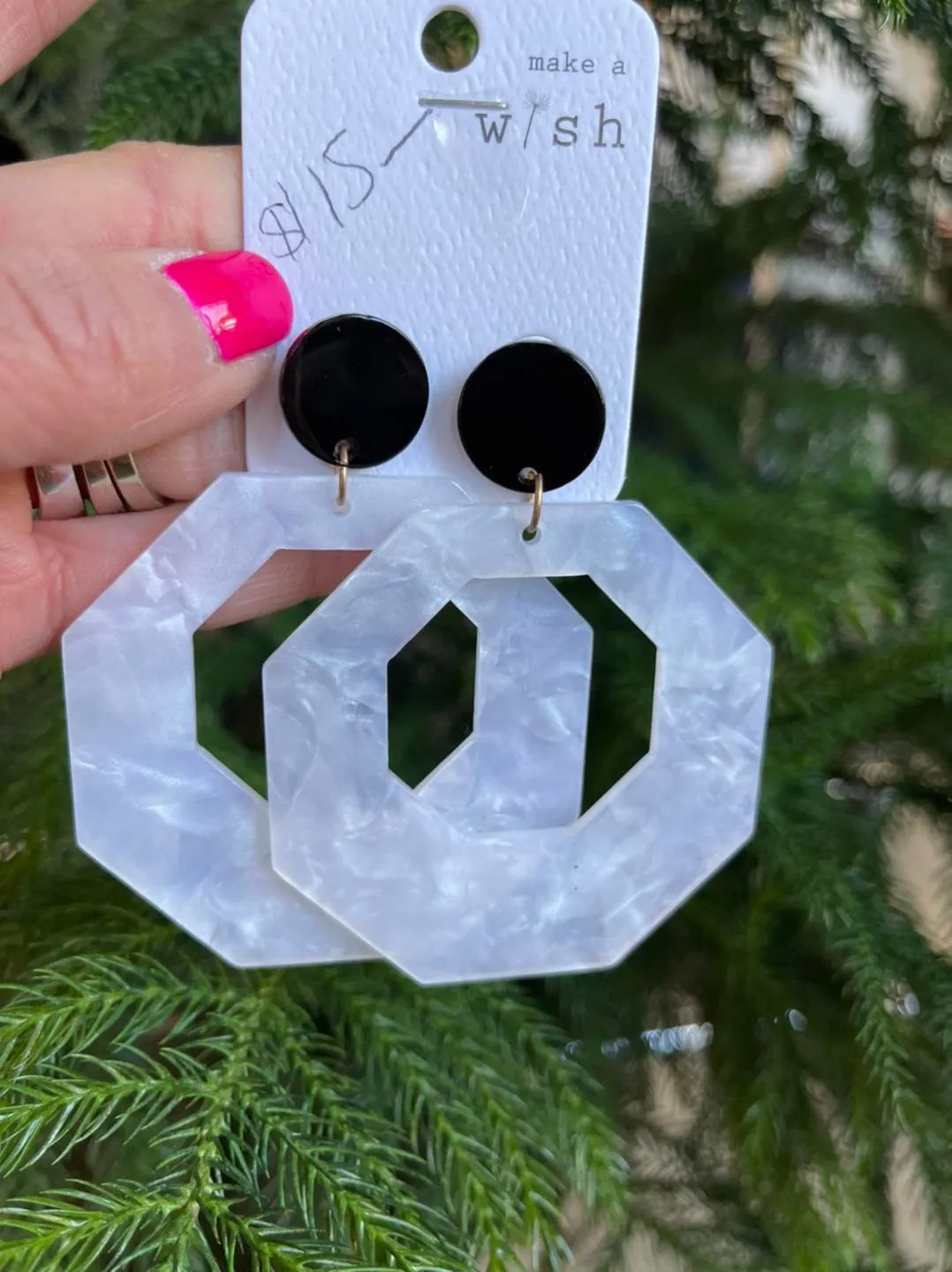 Octagon Acrylic Resin Black & White Earrings