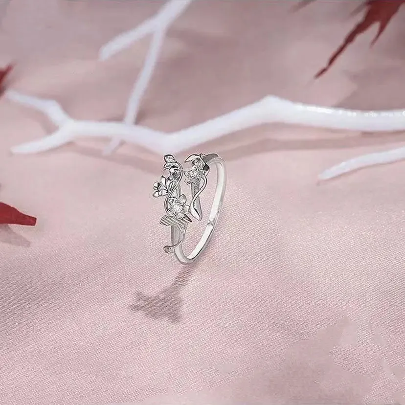 Official Anime Tian Guan Ci Fu Hua Cheng Xie Lian Flower Ring Jewelry For Women TGCF Adjustable Couples Rings Props Gifts