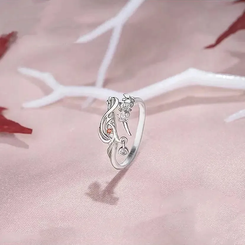 Official Anime Tian Guan Ci Fu Hua Cheng Xie Lian Flower Ring Jewelry For Women TGCF Adjustable Couples Rings Props Gifts