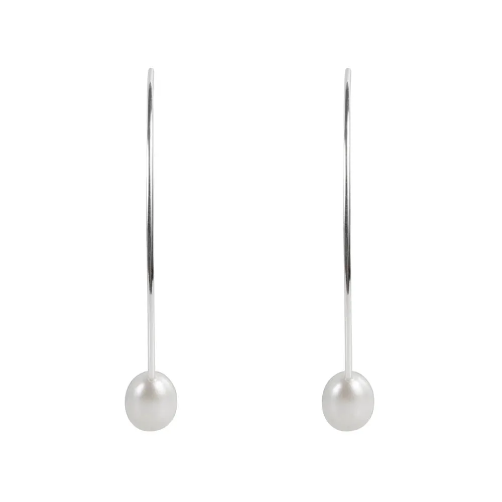 PEARL CURVE EARRINGS - SILVER