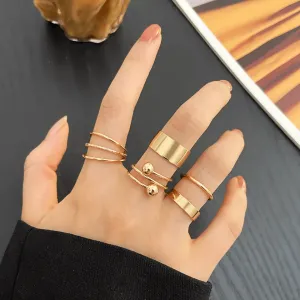 Pinapes Fashion Non Precious Base Metal Boho Midi Finger Ring for Girls – Set of 5
