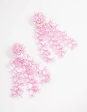 Pink Cluster Flower Drop Earrings