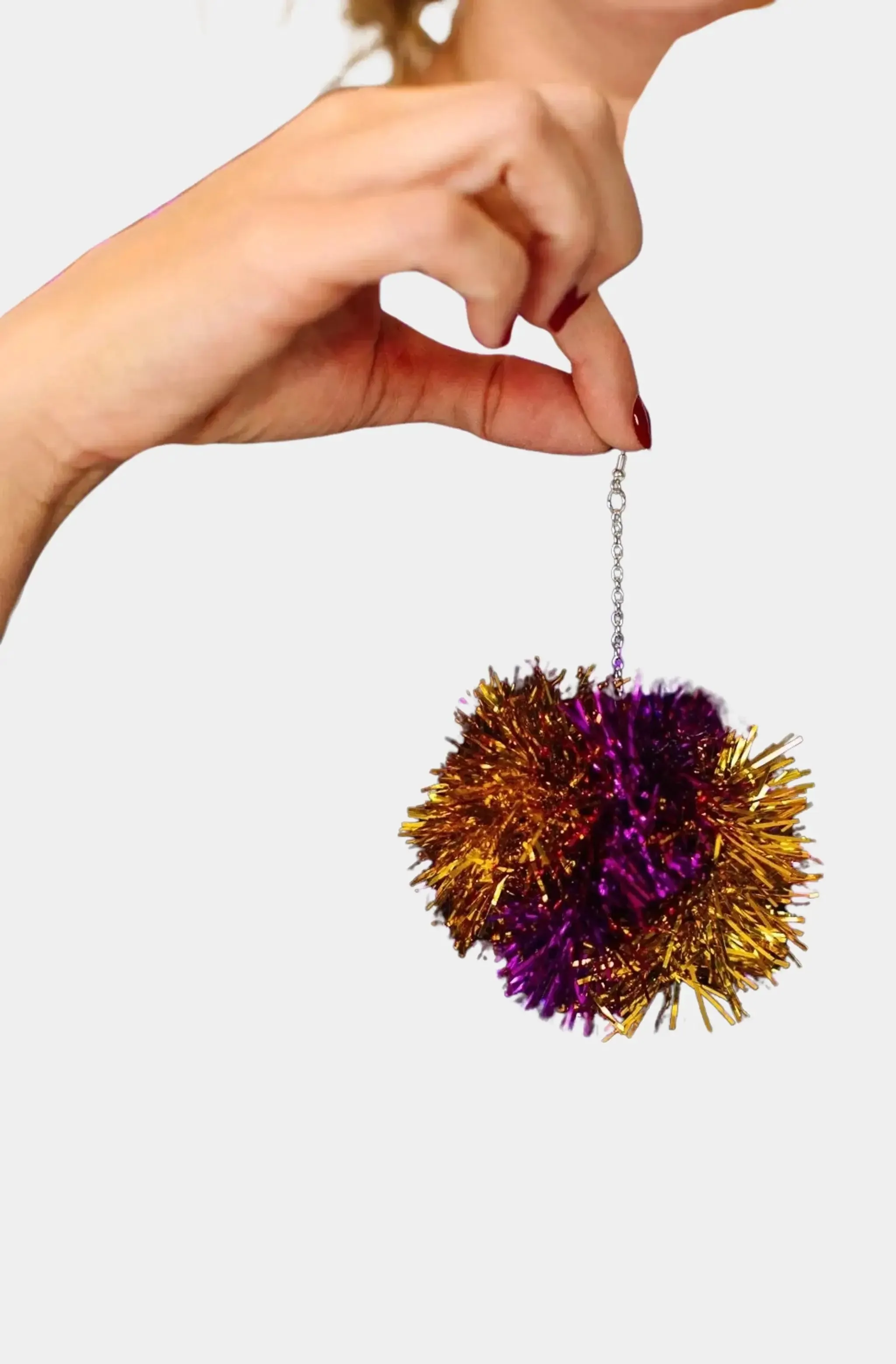 Purple & Gold Pom Pom Earrings
