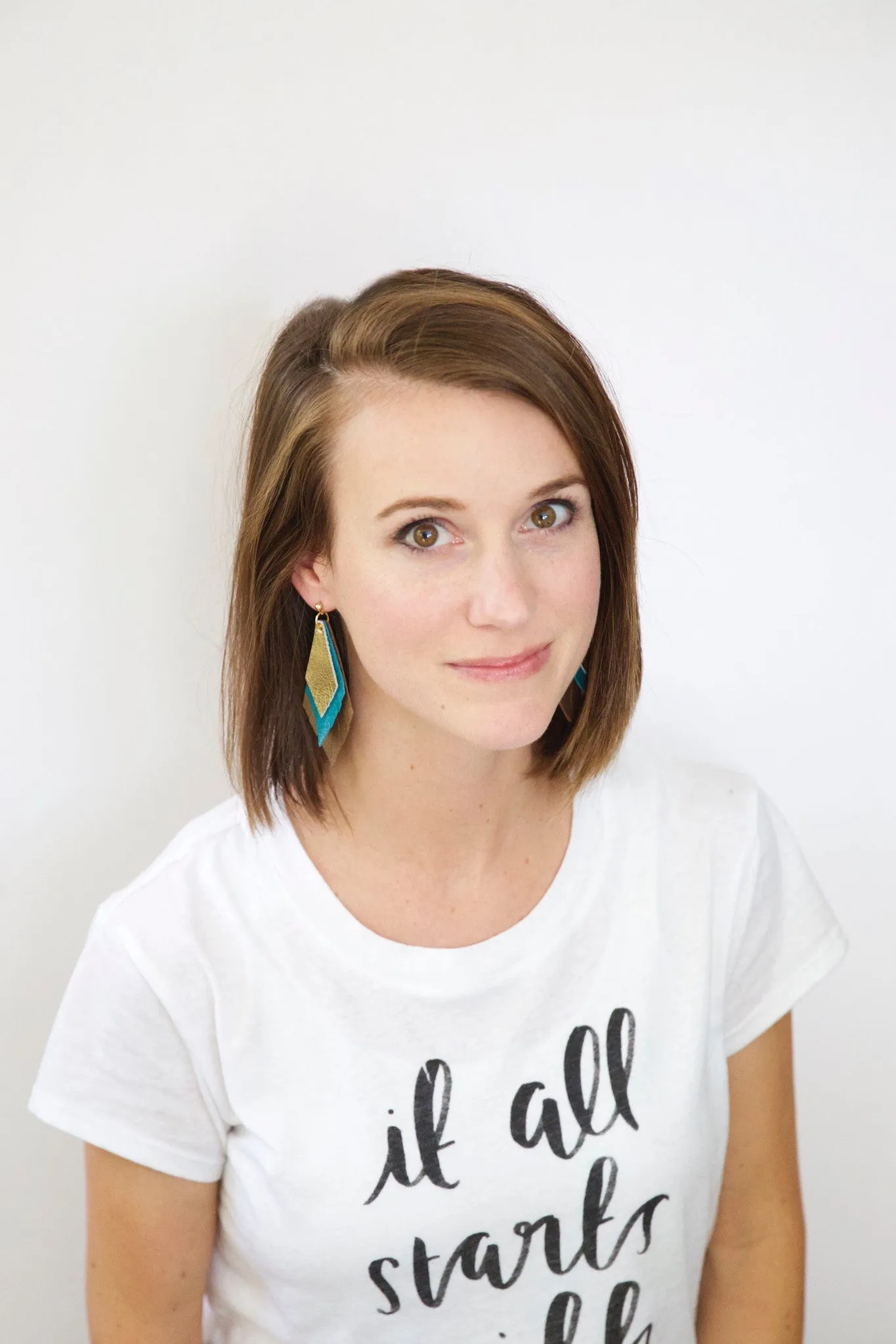"FUNKY FRESH" COLLEEN -  Genuine Leather Earrings  ||    *HAND PAINTED* GOLD DESIGN ON  OLIVE GREEN