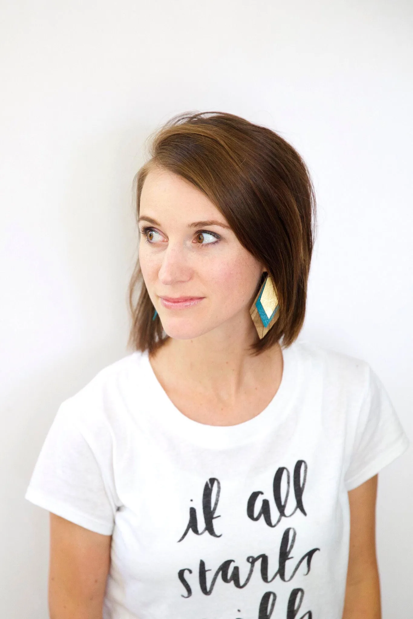 "FUNKY FRESH" COLLEEN -  Genuine Leather Earrings  ||    *HAND PAINTED* GOLD DESIGN ON  OLIVE GREEN
