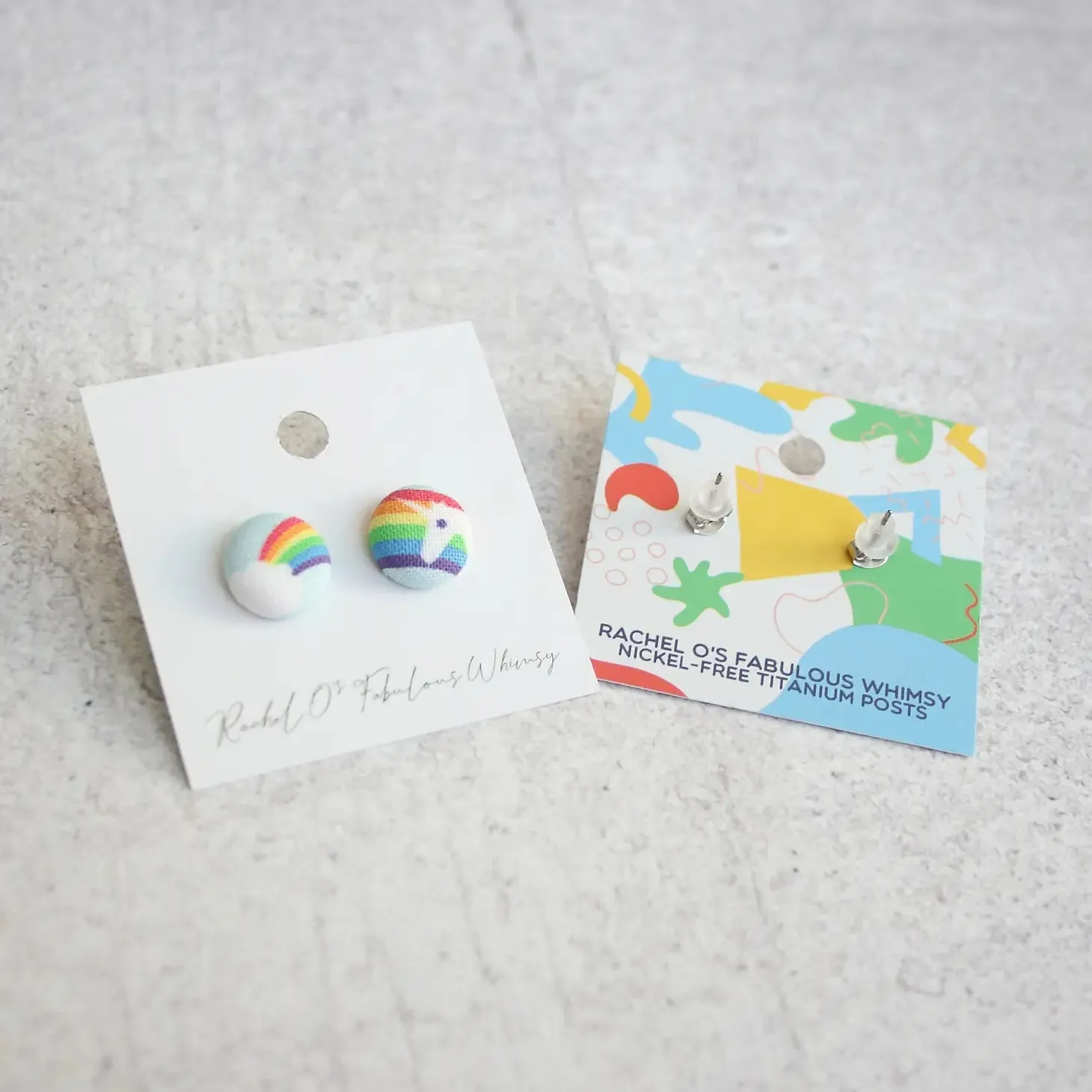 Retro Rainbow Fabric Button Earrings | Handmade in the US