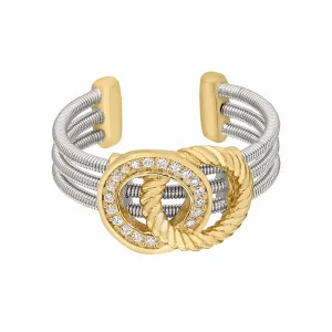 Rhodium Finish Sterling Silver Three Cable Cuff Ring - LL7003R-RH/G
