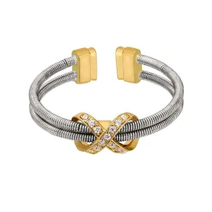 Rhodium Finish Sterling Silver Two Cable Cuff Ring - LL7036R-RH/G