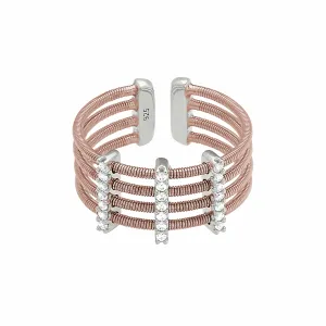 Rose Gold Finish Sterling Silver Multi Cable Cuff Ring - LL7014R-RG/RH