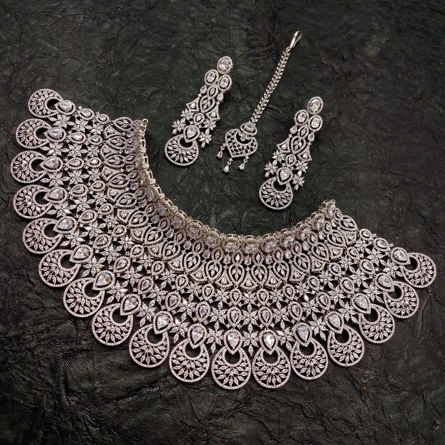 Rukhsaar Bridal Look American Diamond Necklace Set