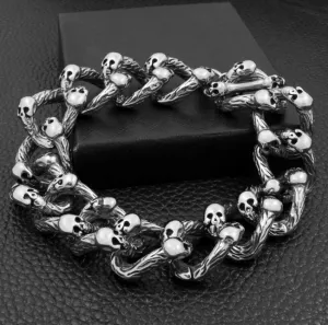 Silver Colored Totem Skull Link Bracelet