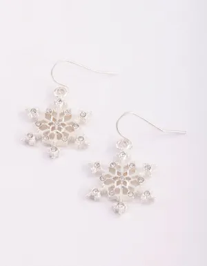 Silver Diamante Snowflake Drop Earrings