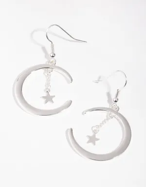 Silver Moon & Star Drop Earrings