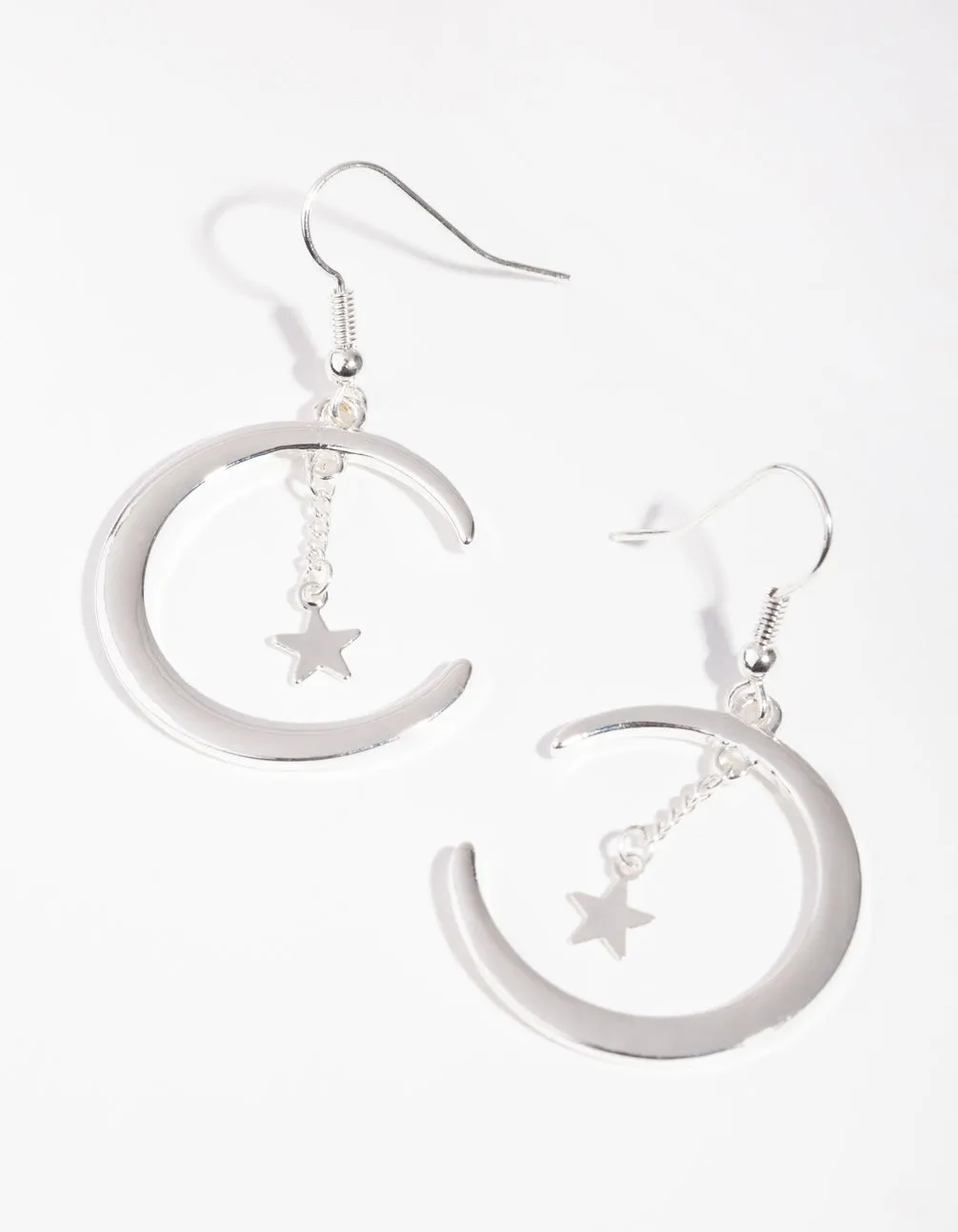Silver Moon & Star Drop Earrings