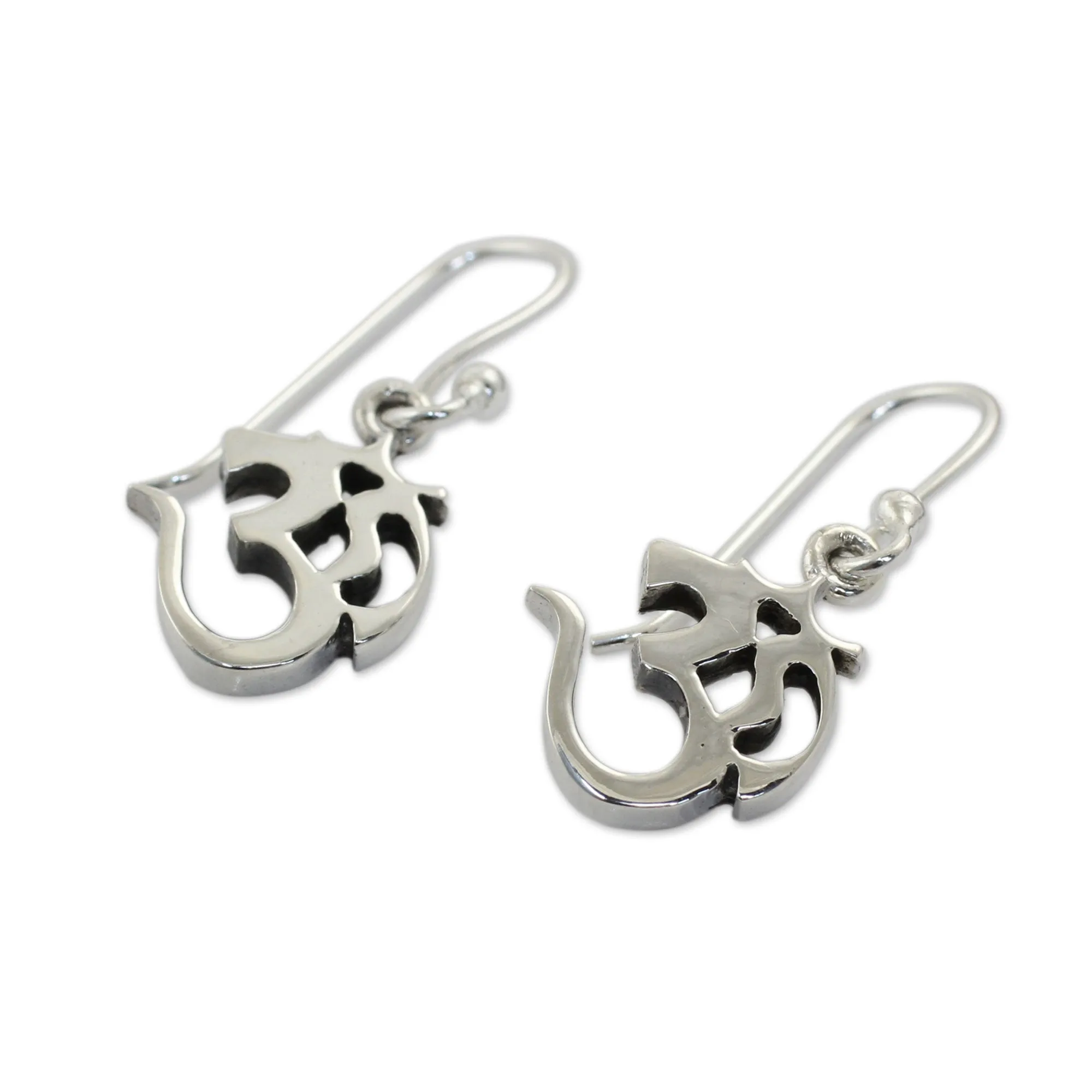 Small Sterling Silver Dangle Earrings with Om Symbol - Spirit Om | NOVICA