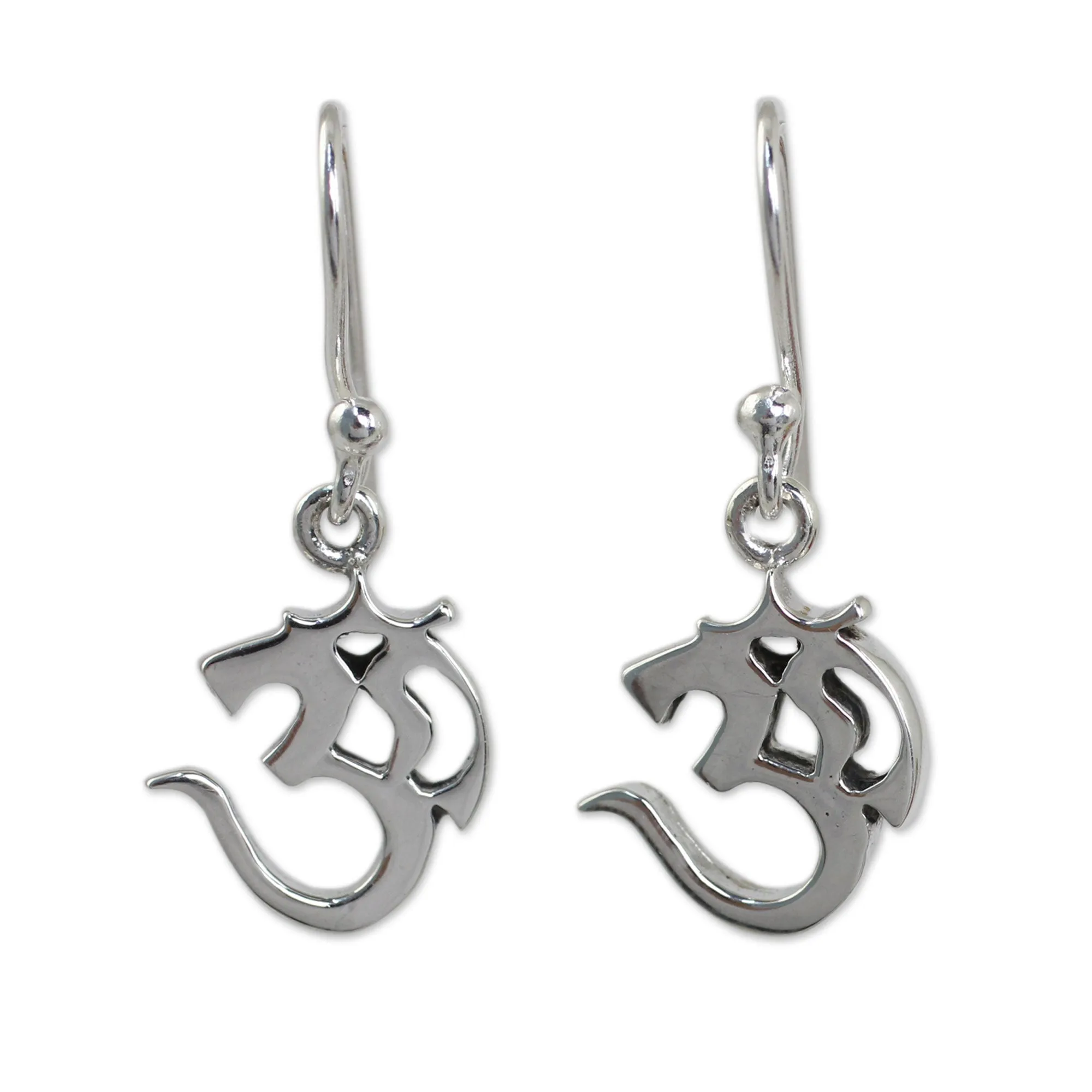 Small Sterling Silver Dangle Earrings with Om Symbol - Spirit Om | NOVICA