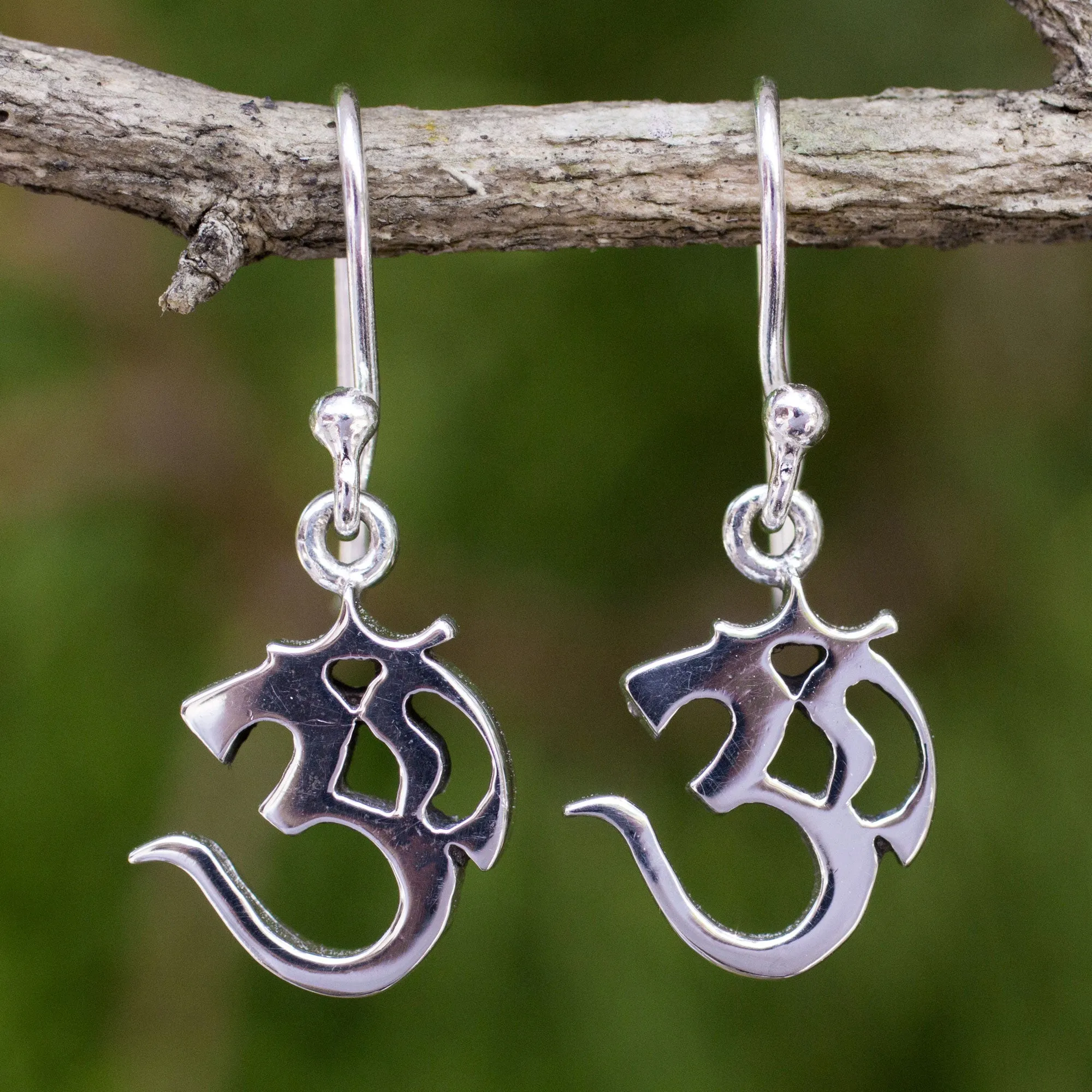 Small Sterling Silver Dangle Earrings with Om Symbol - Spirit Om | NOVICA