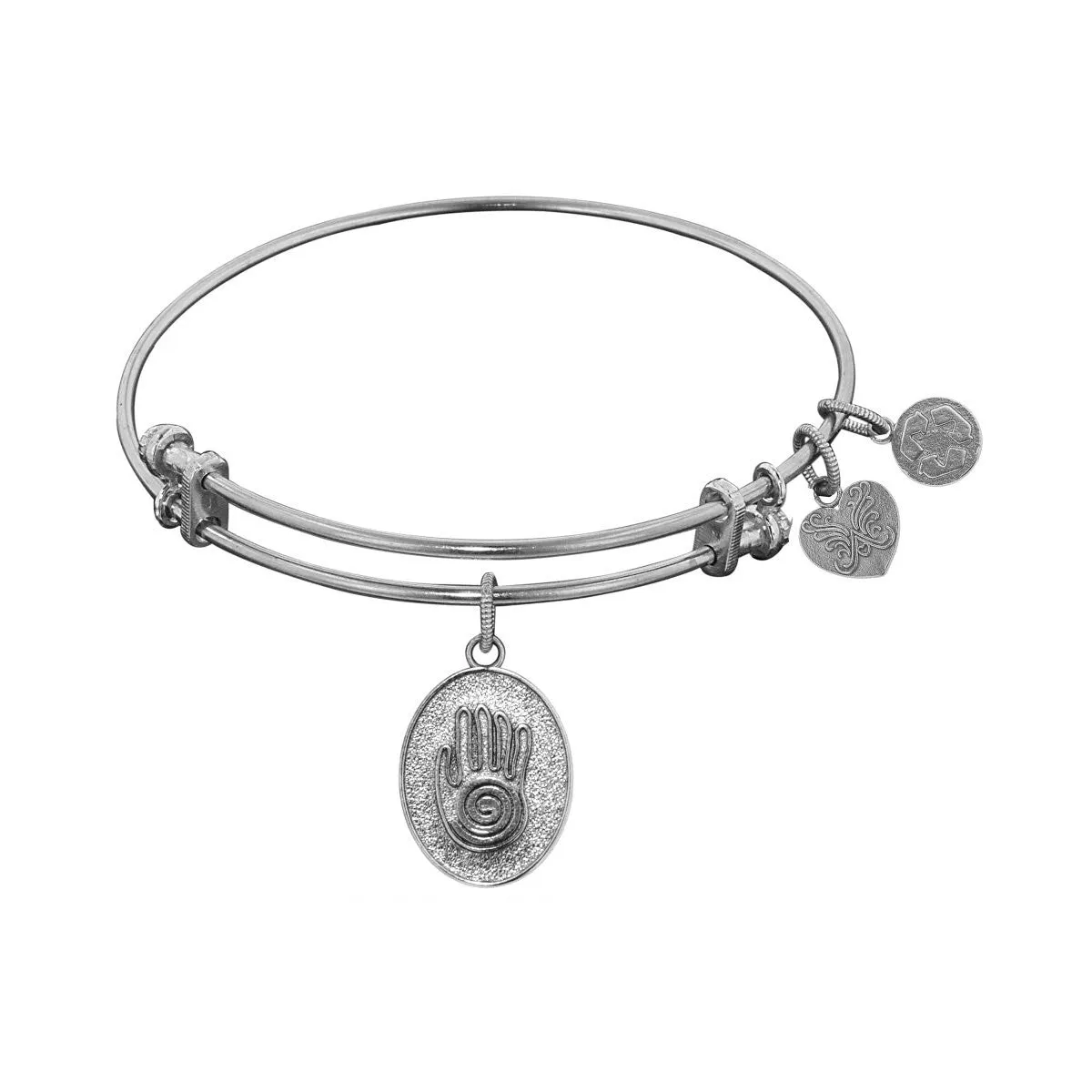 Stipple Finish Brass Hand of Fatima Angelica Bangle Bracelet, 7.25"