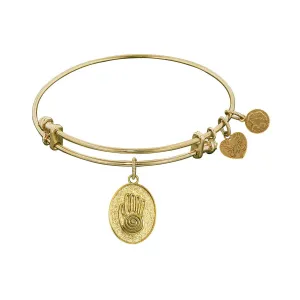 Stipple Finish Brass Hand of Fatima Angelica Bangle Bracelet, 7.25"