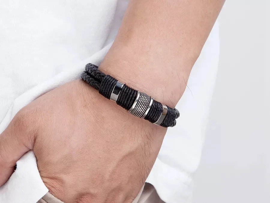 Stylish Double-Layer Woven Leather Bracelet for Men