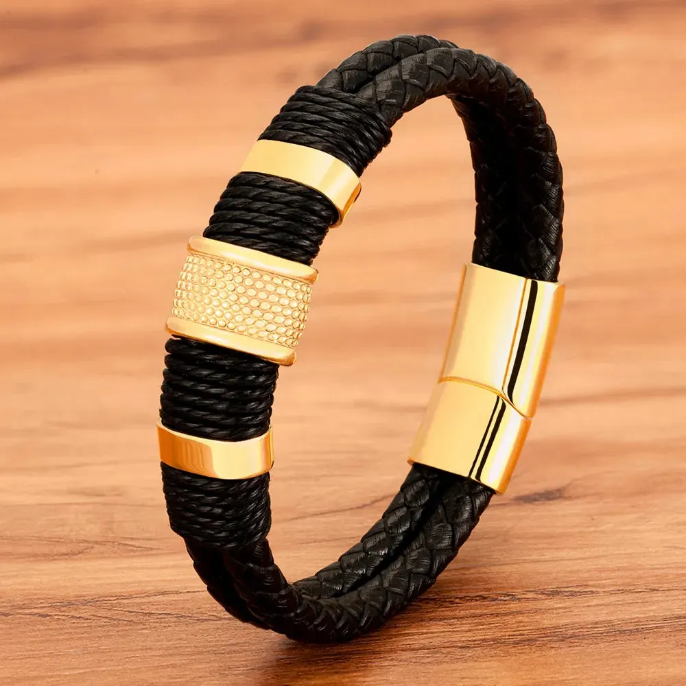 Stylish Double-Layer Woven Leather Bracelet for Men