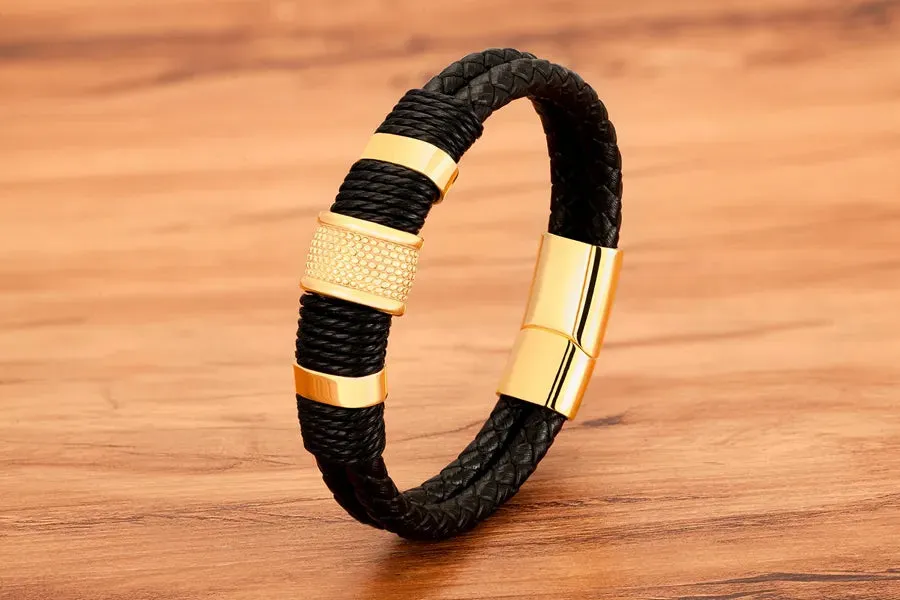 Stylish Double-Layer Woven Leather Bracelet for Men