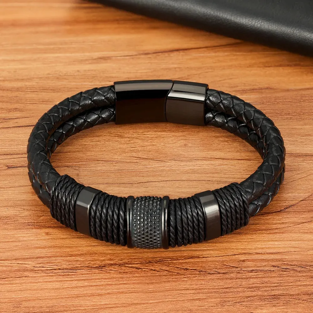 Stylish Double-Layer Woven Leather Bracelet for Men