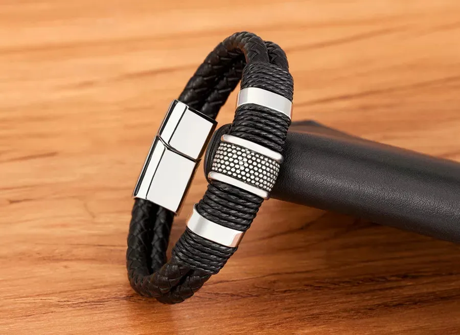 Stylish Double-Layer Woven Leather Bracelet for Men