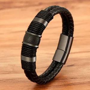 Stylish Double-Layer Woven Leather Bracelet for Men
