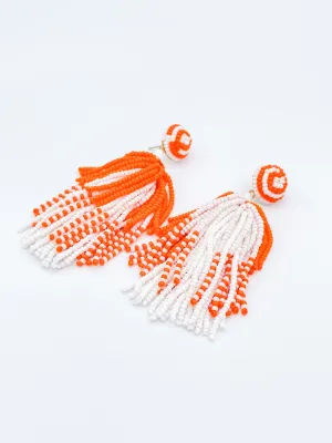 Toomer Orange and White Beaded Tassel Earring
