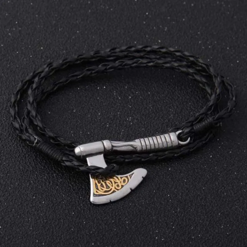 Valknut Axe Amulet Charm Leather Bracelet