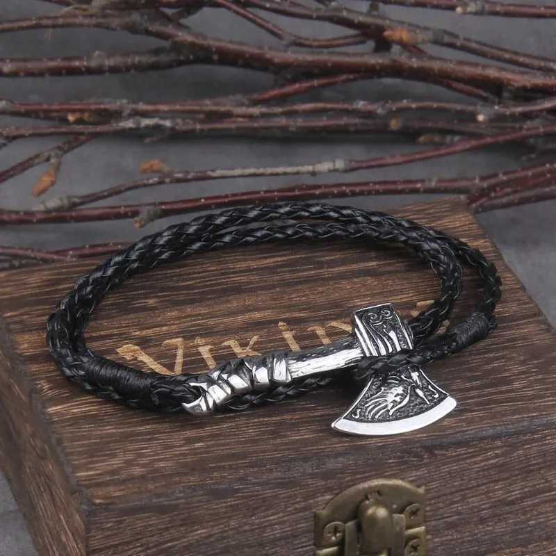 Valknut Axe Amulet Charm Leather Bracelet